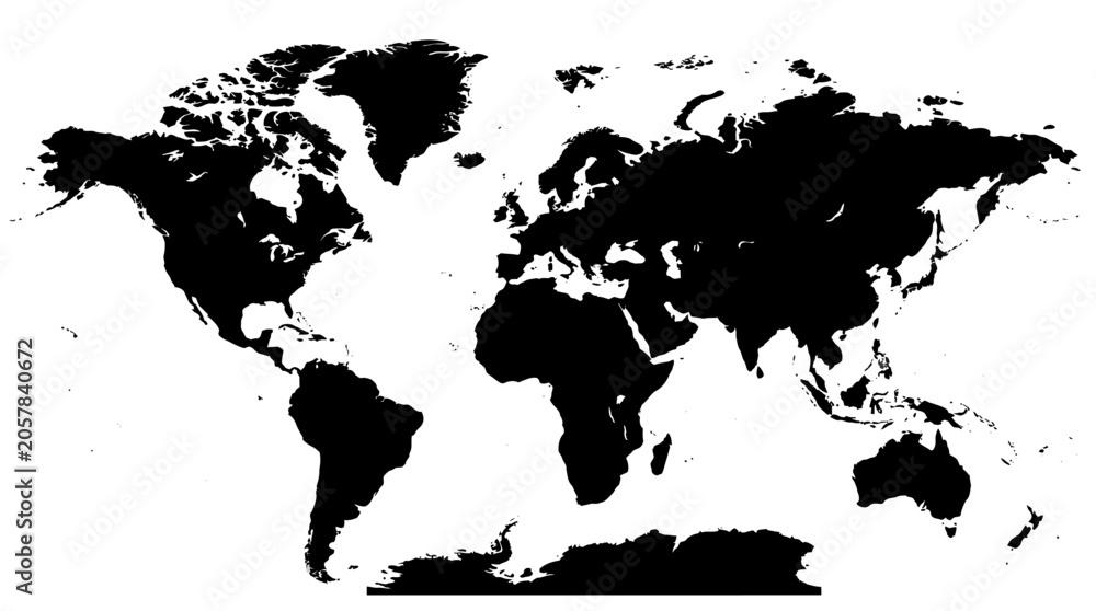 Fototapeta premium Black and white world map illustration continents silhouette