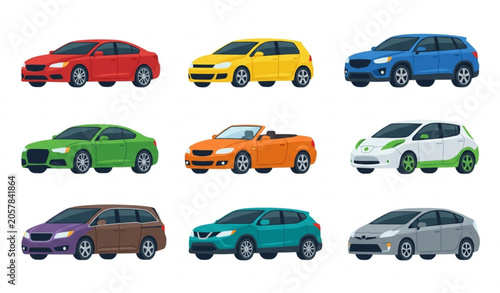 Foto Modern Car Vector Collection Featuring Sedan SUV Sports and Electric Vehicle Des