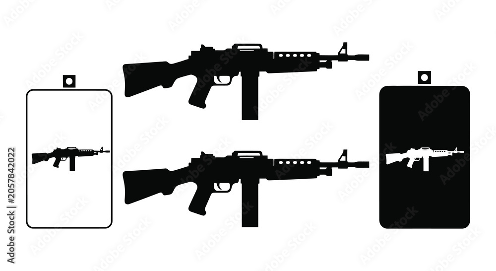 Εκτύπωση καμβά Assault rifle silhouettes with rectangular backgrounds on a white backdrop silho