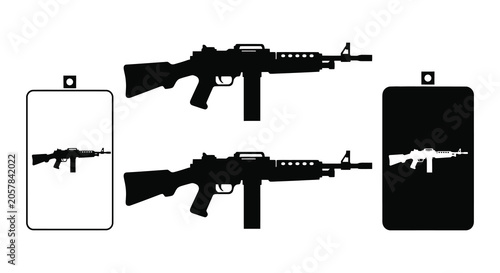 Φωτογραφία Assault rifle silhouettes with rectangular backgrounds on a white backdrop silho