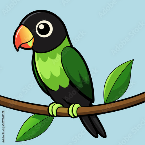  cute-black-winged-lovebird-cartoon-on-tree-branch