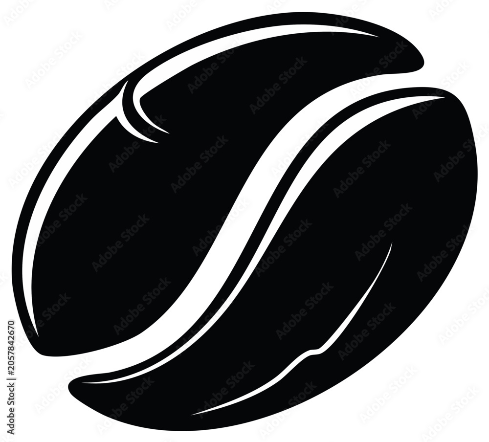 Naklejka premium Stylized coffee bean illustration in black on white for design and graphics.