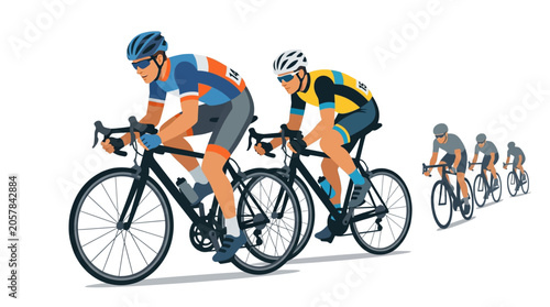 Dynamic Cycling Race Illustration Athletes Competing in a Professional Road Race
