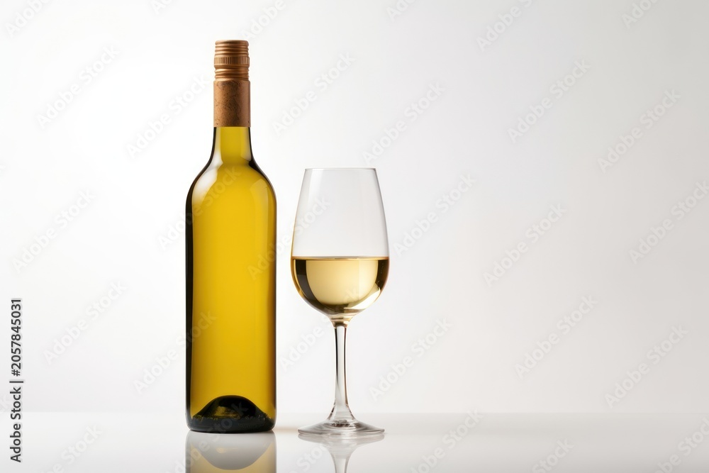 Obraz premium Wine glass behind wine the bottle drink refreshment wine glass.