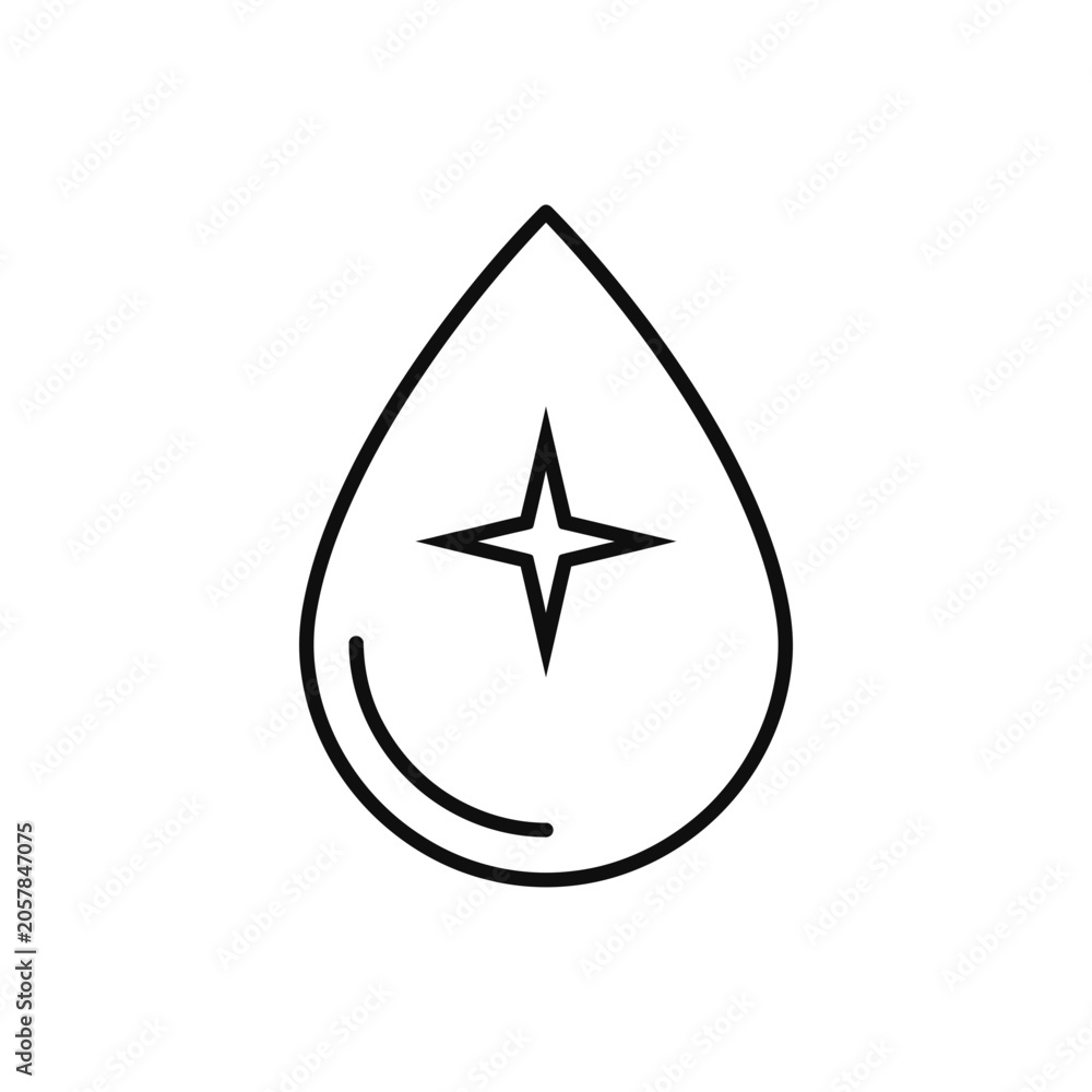 Fototapeta premium Clean pure water drop line icon vector illustration clean aqua fresh mineral liquid droplet for healthcare hydration design element symbol isolated on transparent background.