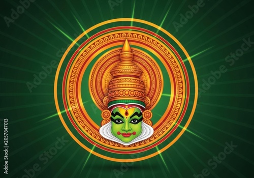 Traditional Kathakali Face Artwork for Onam Festival and Kerala Culture