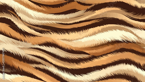 Fotografie Abstract seamless vector pattern of stylized tiger fur texture in warm orange, brown, and cream tones, perfect for exotic animal print textile designs and backgrounds