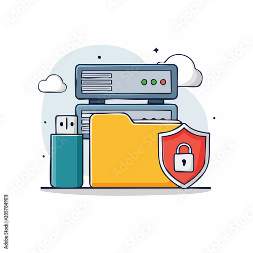 Flat design laptop with files and folders