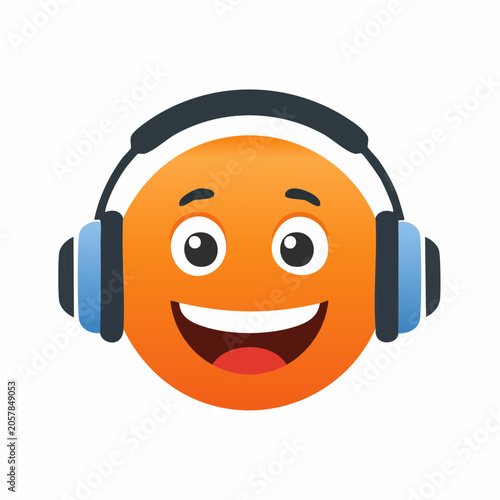 Happy Emoji with Headphones Listening to Music