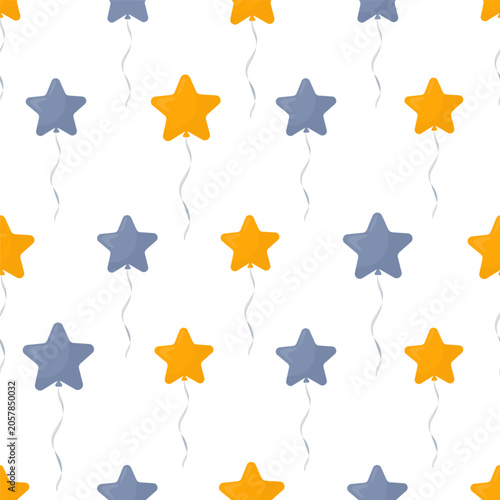 Star balloons pattern drawn in vector flat pastel style, seamless decorative background for party and celebration design, used for wrapping paper, textile prints, wallpapers, invitations, packaging