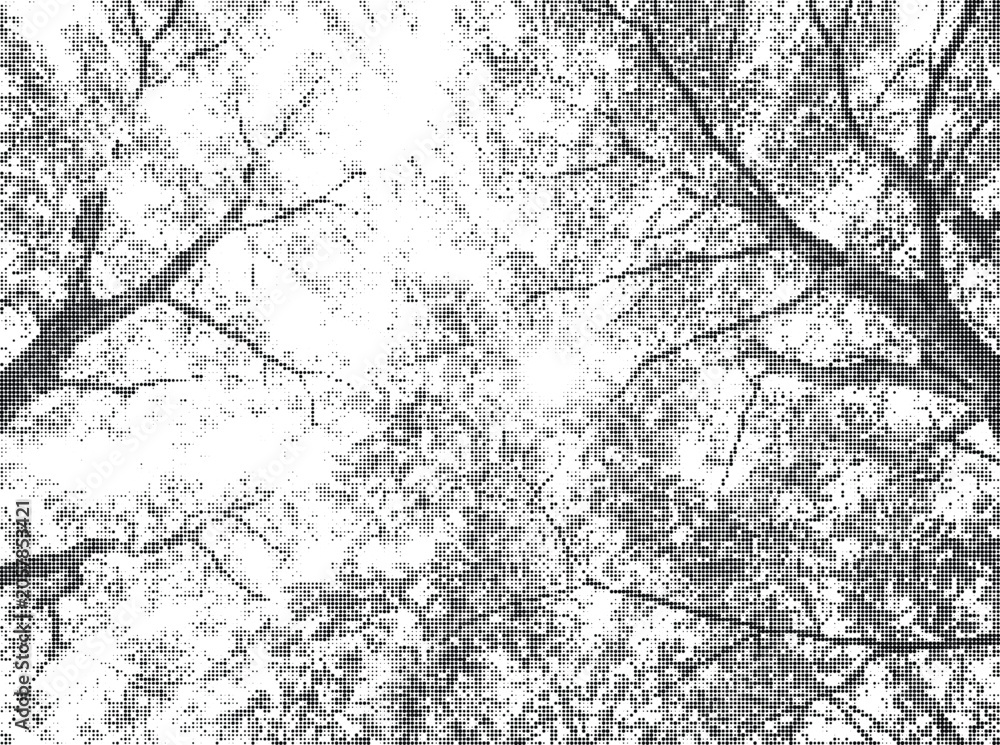 Fototapeta premium Tree branches and leaves, halftone effect on transparent background