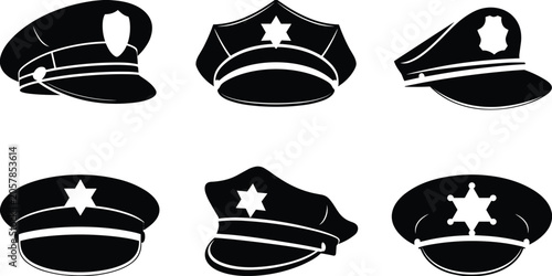 Bild auf Leinwand Police officer hat silhouette collection with different styles of law enforcemen
