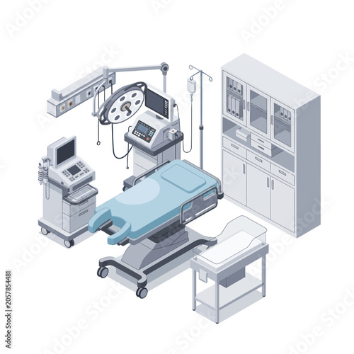 Modern Operating Room Equipment Set Isometric View.