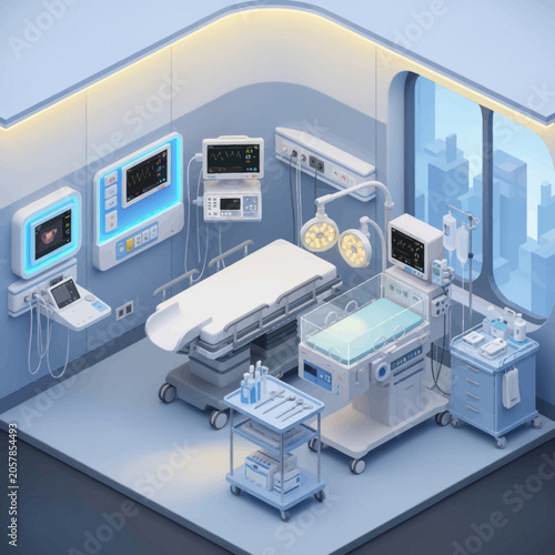 Modern Operating Room Equipment and Medical Devices.