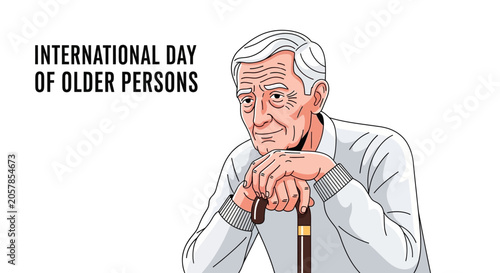 Illustration of an elderly man with a cane for International Day of Older Persons.