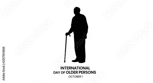 Silhouette of an elderly man with a cane for International Day of Older Persons.