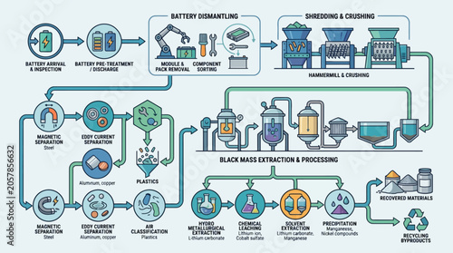 Lithium Ion Battery Recycling Process Infographic Diagram. EPS Editable