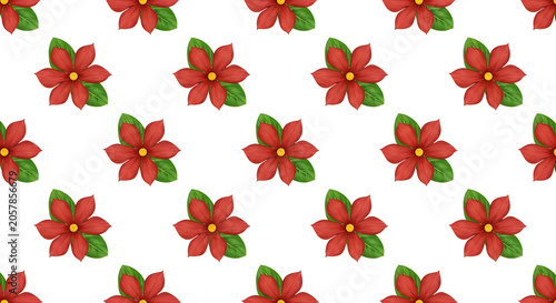 Red poinsettia flowers seamless pattern