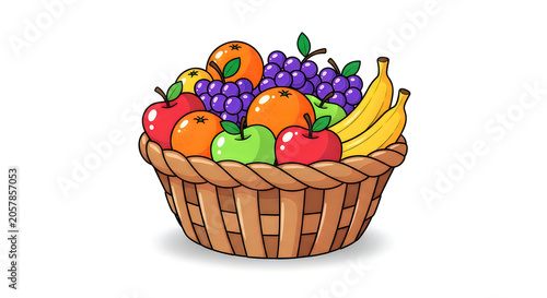 Colorful fruit basket with apples, oranges, bananas