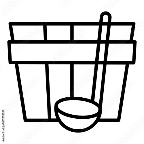 Quadro su tela Wooden Sauna Bucket and Ladle Line Icon for Wellness Spa