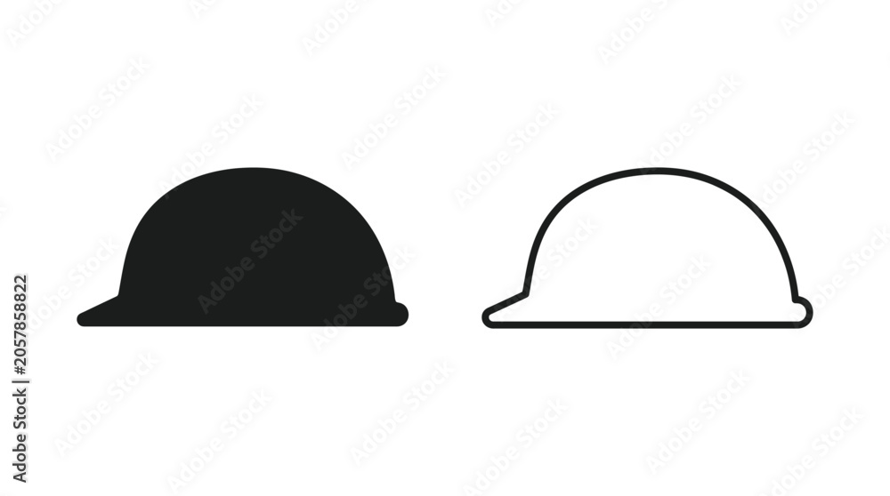Fototapeta premium Construction helmet silhouette in black and line art style silhouette