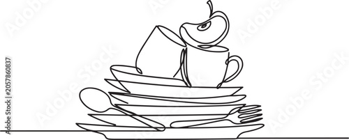 Fotografía Stack of unwashed dishes