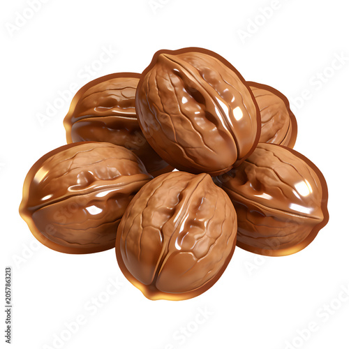 Close-up of Whole Walnuts with Smooth, Shiny Shells Piled Together, Showing Natural Brown Color and Textured Surface, Suitable for Nut, Food, Snack, and Healthy Eating Themes