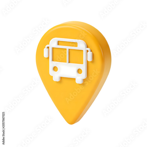Modern 3D Illustration of a Bus Stop Sign in Bright Yellow with White Bus Icon for Transportation and Public Transit Signage on a Transparent Background