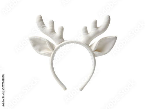 White plush reindeer antler headband with soft fabric ears, festive holiday accessory for Christmas celebrations, winter costumes, and seasonal decorations