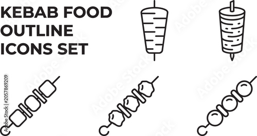 Φωτογραφία Kebab food outline icons set, minimalist doner and shish kebab vector illustrati