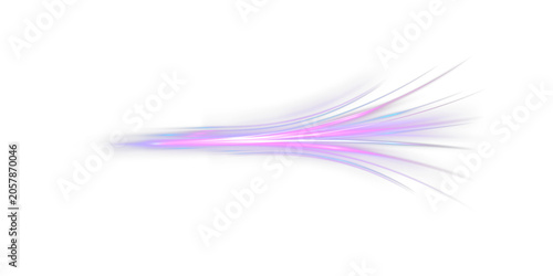 Abstract purple neon light burst with glowing energy trails and dynamic motion streaks. Futuristic luminous effect isolated on transparent background.