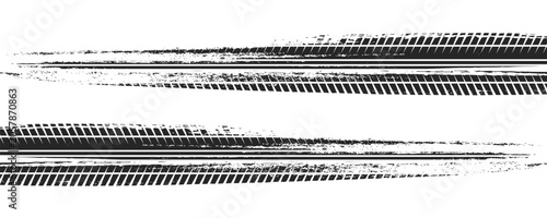 Fotografie Tire tread and car drift marks after skidding, launch, powerslide in motorsport, rally, off-road, motocross