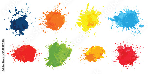Schilderij op canvas Set of colorful paint ink splashes and messy watercolor spots in various bright