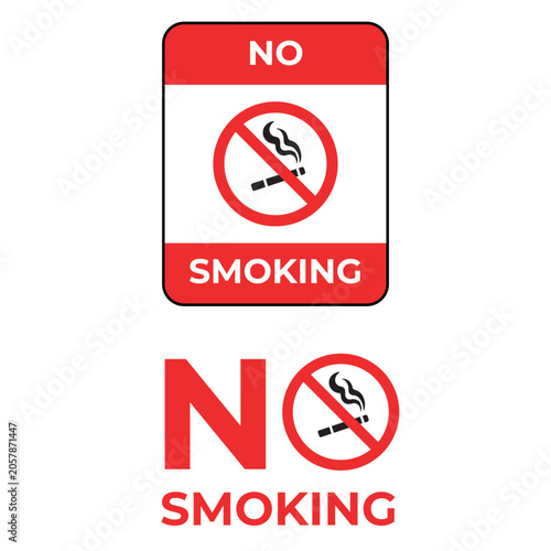 No Smoking Sign Vector Set – Smoking Prohibited Symbol, Smoke Free Area Warning Label, Red Prohibition Icon Collection