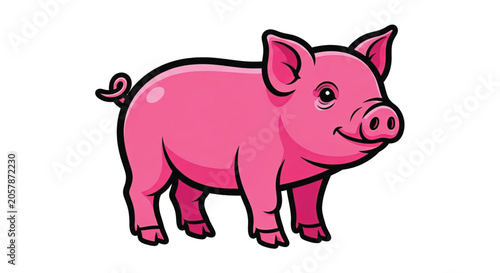 Cute Pink Cartoon Pig Animal.