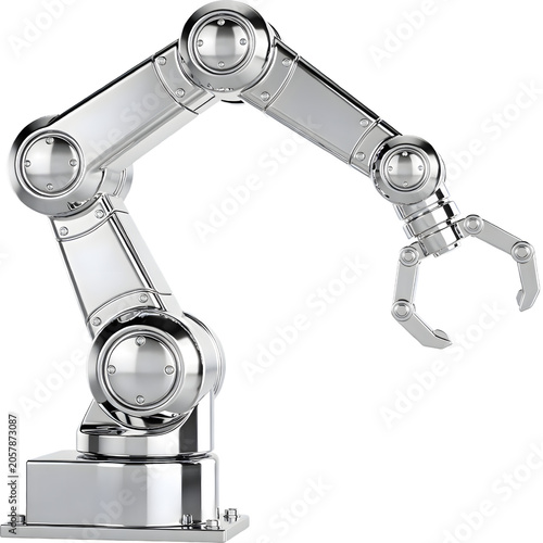 Advanced industrial robotic arm with articulated joints, metallic surface, and precise gripping tool, used in manufacturing, automation, and industrial processes