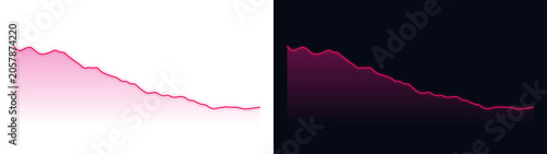 A glowing pink neon downward financial trend line graph showing a decrease in value displayed on transparent background