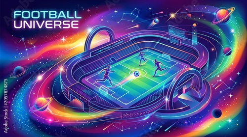 Football Universe Futuristic Stadium in Cosmic Space