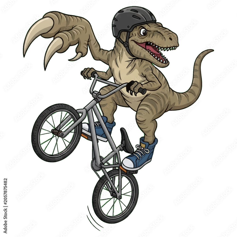 Naklejka premium Raptor Dinosaur Riding BMX Bike Mascot Vector