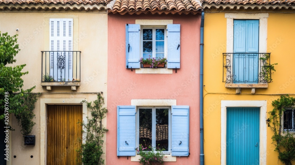 Fototapeta premium Charming Pastel-Colored Houses in a Mediterranean Village