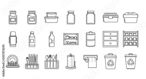 Kitchen and Household Storage Icon Set