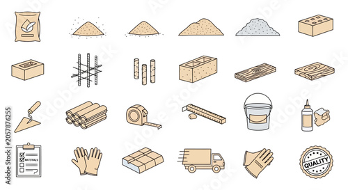 Foto Construction Materials and Tools Icon Set