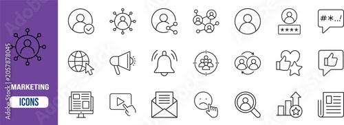 Digital marketing social network icons. user icon set, megaphone icon set, globe icon set
