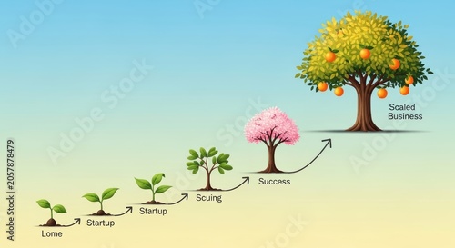 Growth stages of a fruit tree from small sprout to maturity.