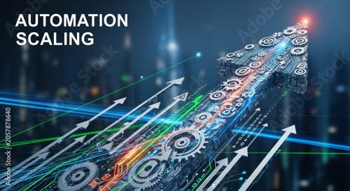 Futuristic Digital Automation Scaling and Growth Illustration.