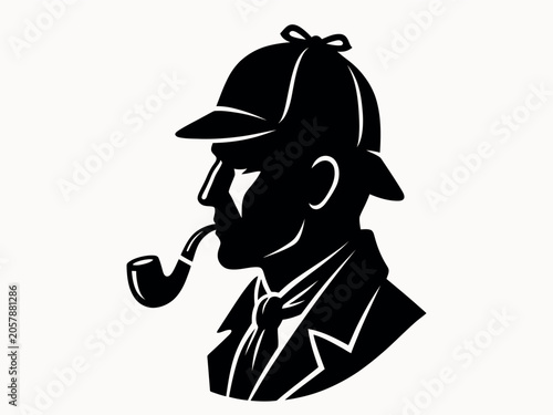 Canvas Print Sherlock holmes silhouette with pipe and deerstalker hat on transparent backgrou