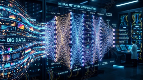 Futuristic Big Data Visualization and Neural Network Concept.