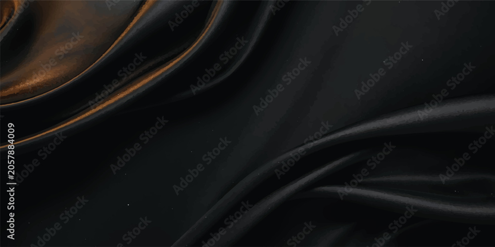 Fototapeta premium Black satin silk fabric background with smooth luxurious texture soft waves and elegant dark drapery pattern
