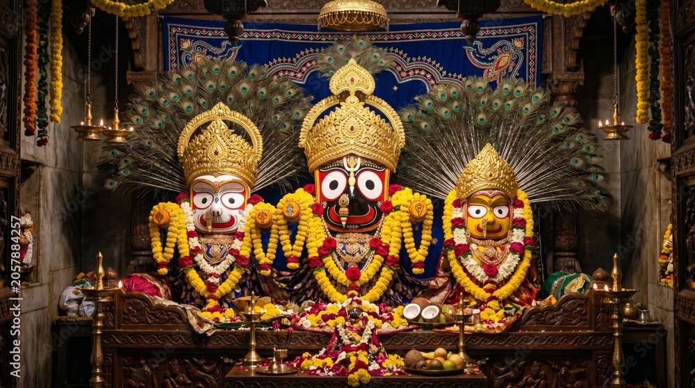Fototapeta premium Ratha yatra celebration of jagannath deities at temple shrine spiritual event festive atmosphere