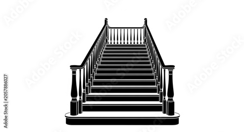 Elegant Black Staircase with Ornate Railings and Balusters.